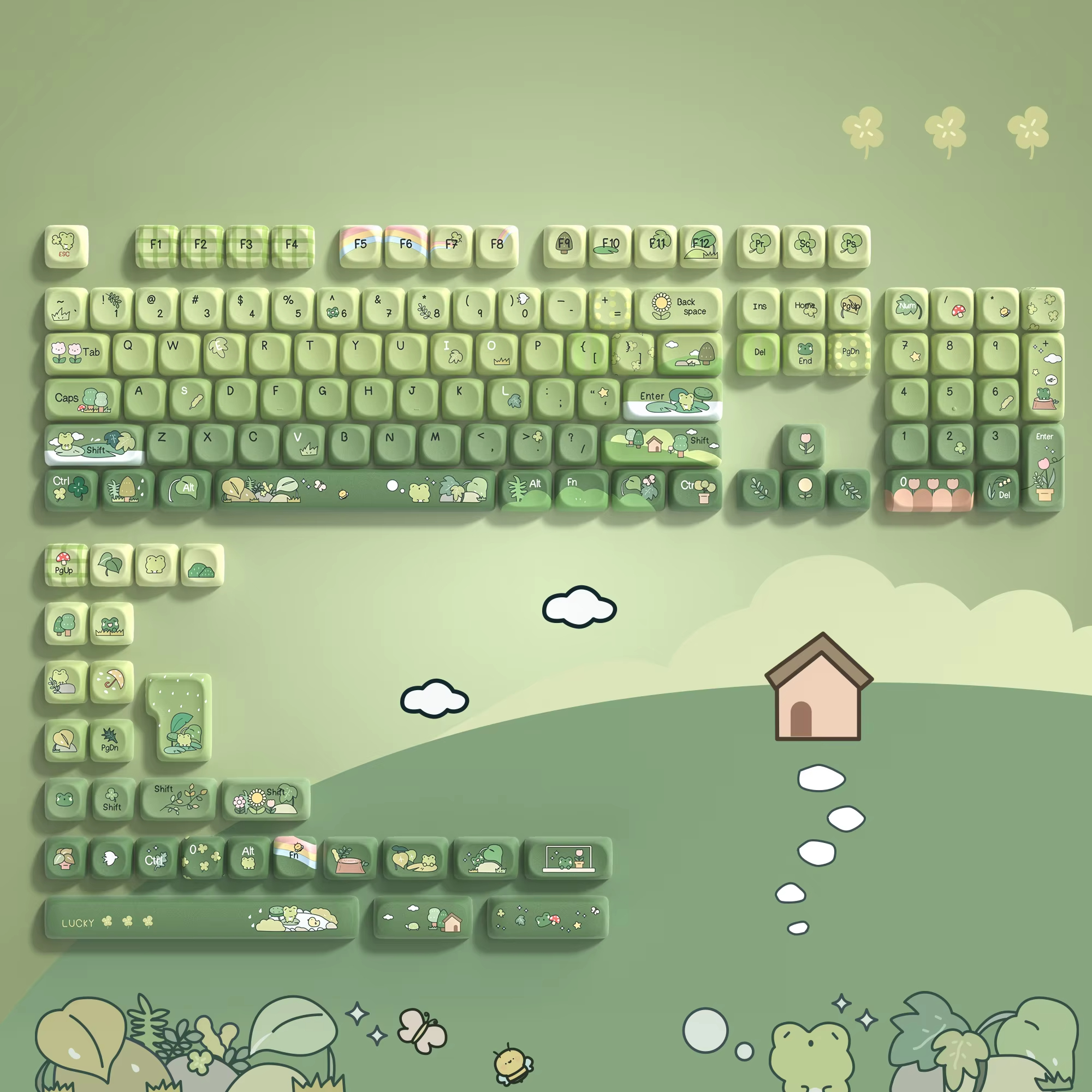 Keyboard Numpad Separate - Green Frog Keycaps 60% 75% TKL