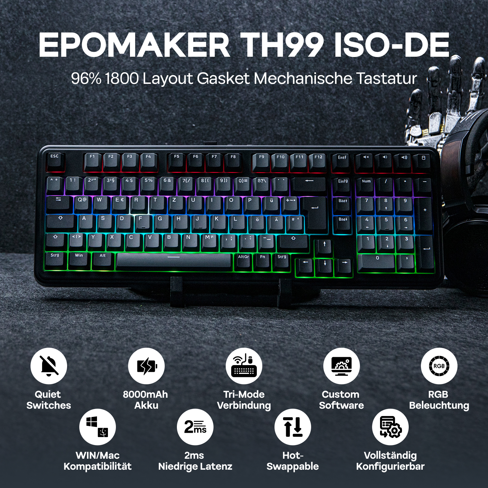 ISO-DE Layout EPOMAKER TH99 QW – Keyboard Numpad Separate recenzja i cena