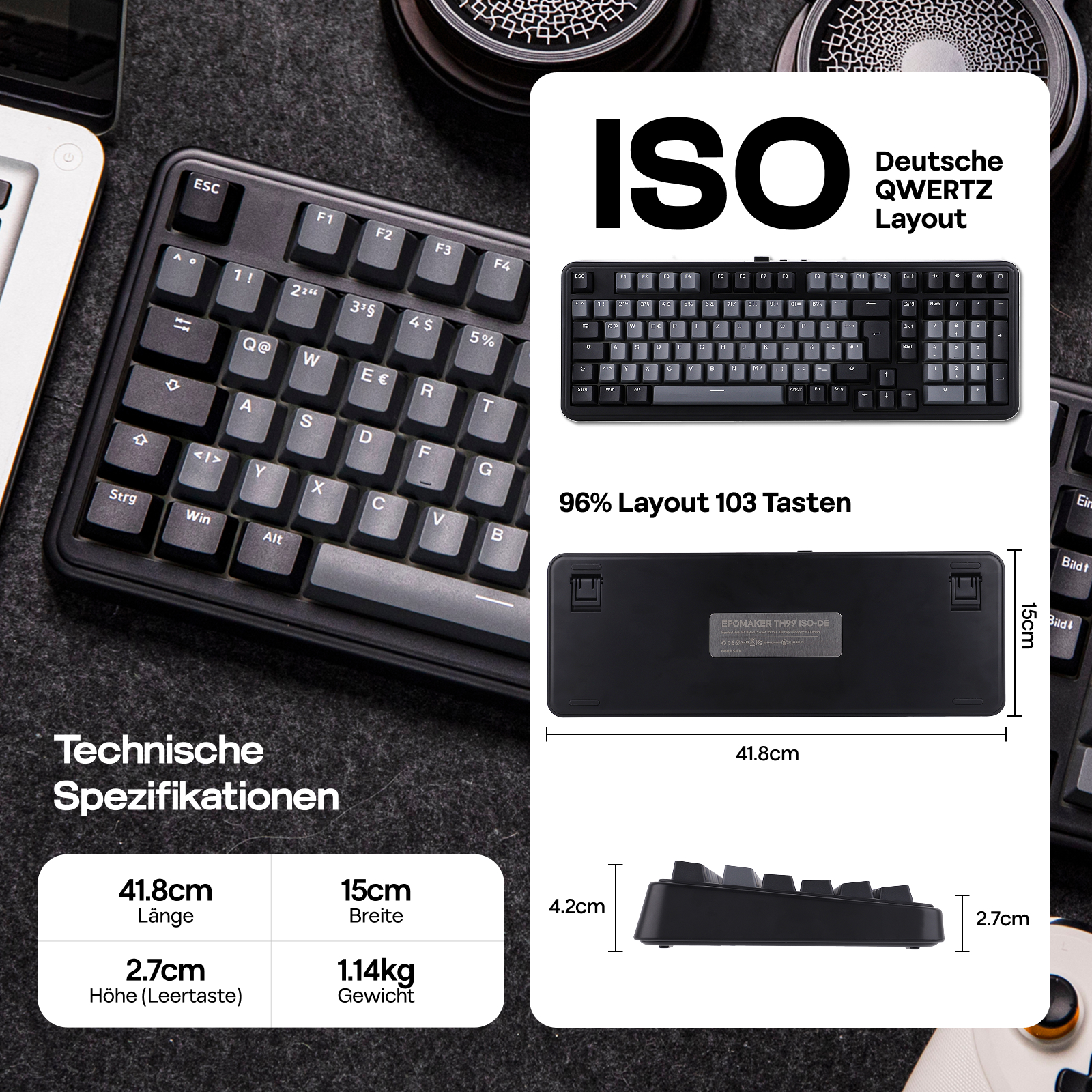 ISO-DE Layout EPOMAKER TH99 QW – Keyboard Numpad Separate recenzja i cena
